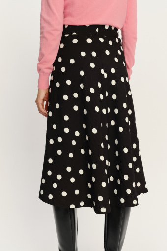 Kobieca delikatnie rozkloszowana spódnica midi nadruk w groszki