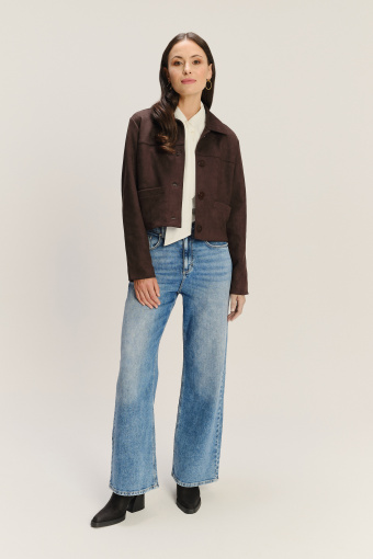 Stylowe jeansy z przetarciami krój wide leg