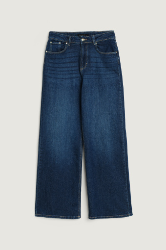 Klasyczne granatowe jeansy typu wide leg