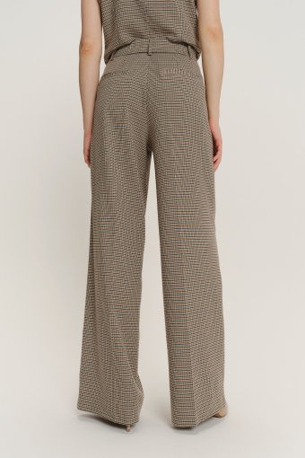 Eleganckie beżowe spodnie wide leg nadruk w kratkę Eleganckie beżowe spodnie wide leg nadruk w kratkę