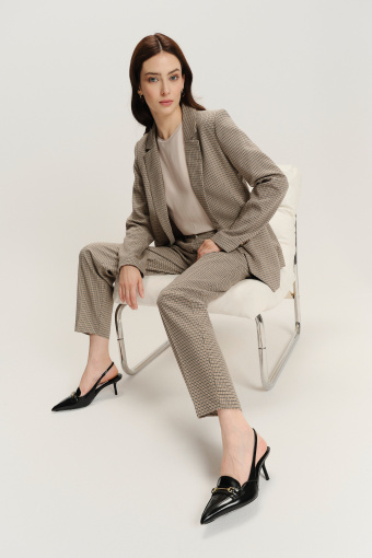 Eleganckie beżowe spodnie cygaretki w drobną kratkę Eleganckie beżowe spodnie cygaretki w drobną kratkę