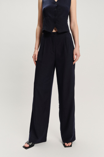 Garniturowe szerokie spodnie ciemny granat