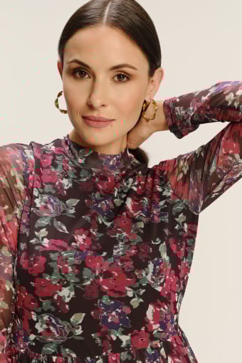 Plisowana sukienka z printem w kwiaty 