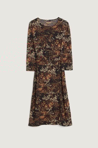 Sukienka midi z paskiem w talii nadruk animal