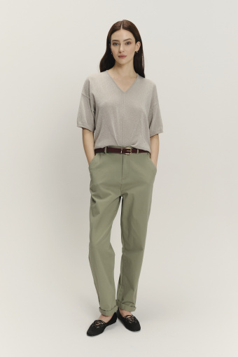 Beżowy sweter z krótkim rękawem oversize 