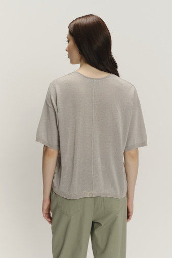 Beżowy sweter z krótkim rękawem oversize 