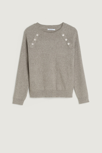 Szary casualowy sweter z ozdobnymi guzikami