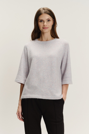 Szary komfortowy sweter z rękawem 3/4