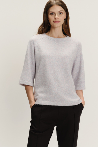 Szary komfortowy sweter z rękawem 3/4