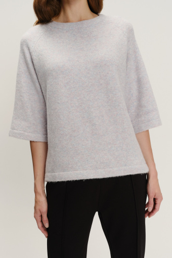 Szary komfortowy sweter z rękawem 3/4