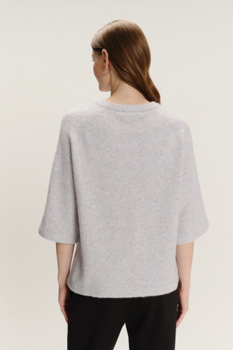 Szary komfortowy sweter z rękawem 3/4