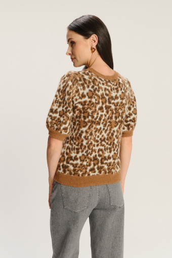 Sweter z krótkim rękawem w zwierzęcy print 