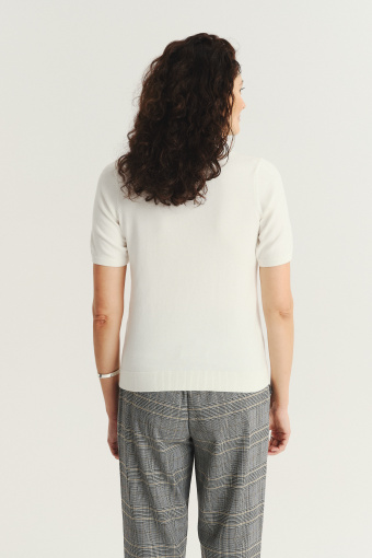 Wiskozowy sweter z krótkim rękawem biały