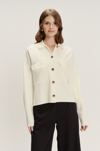 Kremowy kardigan z efektownym kołnierzykiem Kremowy kardigan z efektownym kołnierzykiem