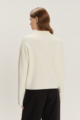 Kremowy kardigan z efektownym kołnierzykiem Kremowy kardigan z efektownym kołnierzykiem