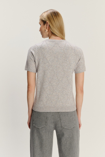 Dopasowany szary sweter z krótkim rękawem