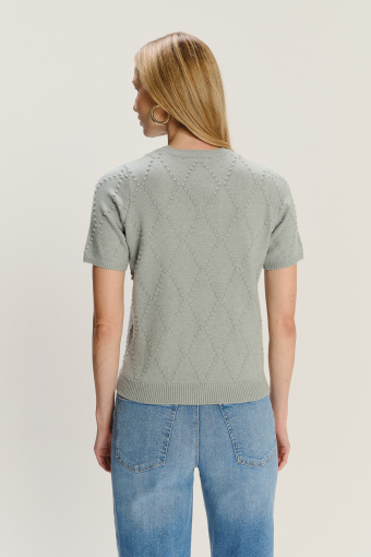 Miętowy sweter z krótkim rękawem