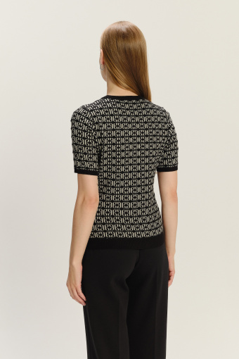 Czarny printowany sweter z krótkim rękawem
