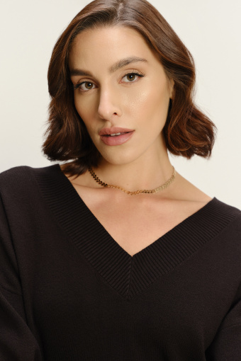 Luźny wiskozowy sweter z dekoltem w V