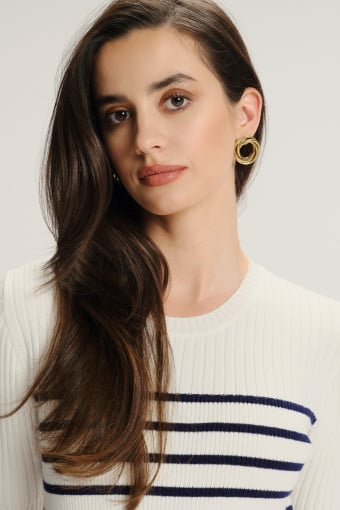 Dzianinowy sweter w kontrastowe paski rękaw do łokcia