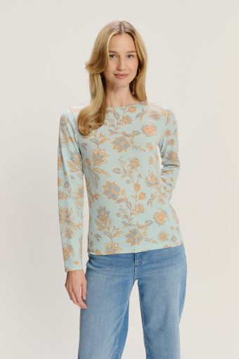 Dopasowany sweter w kwiaty w pastelowych kolorach