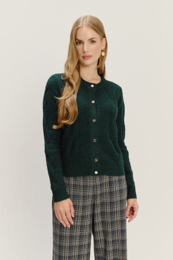 Kardigan ze splotem w kolorze butelkowej zieleni 