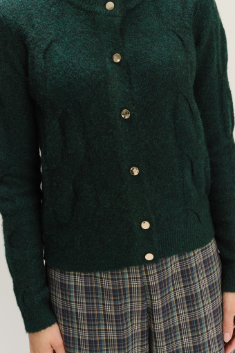 Kardigan ze splotem w kolorze butelkowej zieleni 