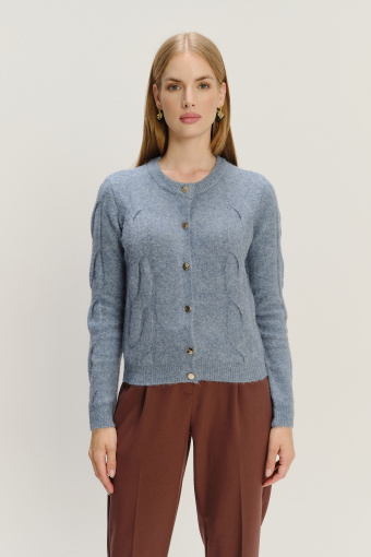 Kardigan z warkoczowym splotem z domieszką wełny 