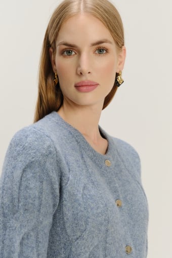 Kardigan z warkoczowym splotem z domieszką wełny 