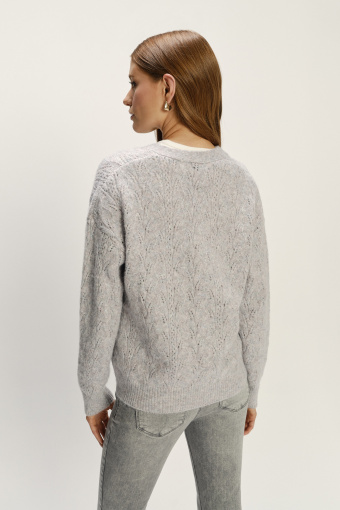 Jasnoszary sweter z ażurowym splotem 