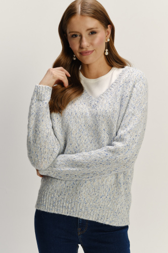Klasyczny sweter z dekoltem V baby blue