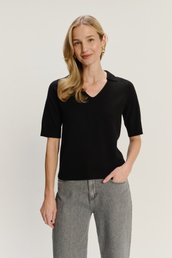 Efektowny czarny sweter z krótkim rękawem 