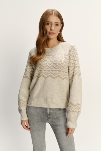 Beżowy sweter z dodatkiem wełny klasyczny wzór