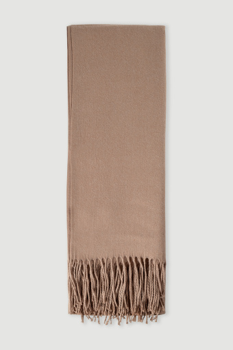 Klasyczny szalik z ozdobnymi frędzlami jasny brąz