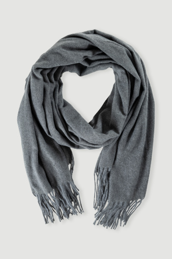 Klasyczny, ciemnoszary szalik z frędzlami