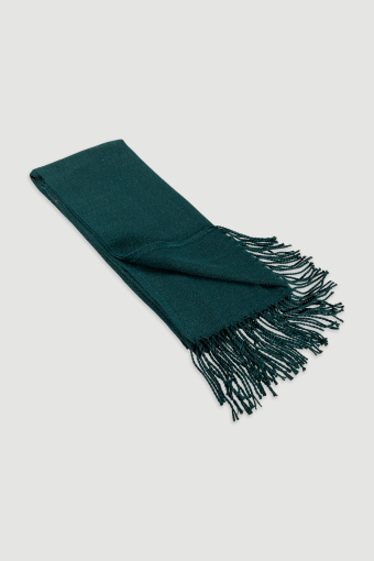 Ciemnozielony szalik z frędzlami