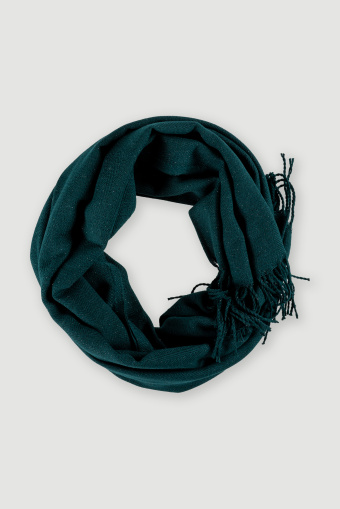 Ciemnozielony szalik z frędzlami