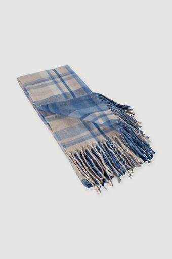 Szalik w niebiesko-beżową kratę 