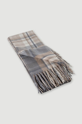 Szalik w beżowo-szarą kratę 