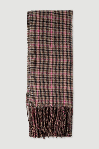 Szalik w drobną kratę z różowym akcentem 