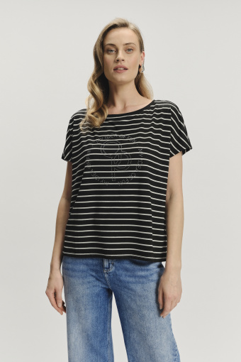 Luźny czarny top z drobne paski