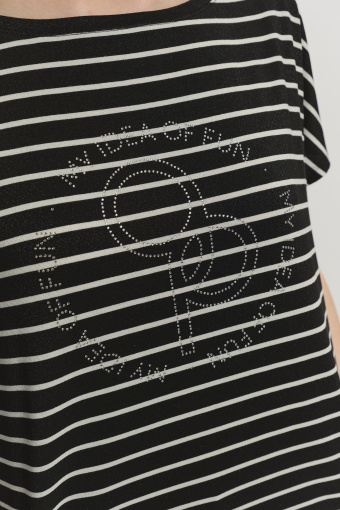 Luźny czarny top z drobne paski