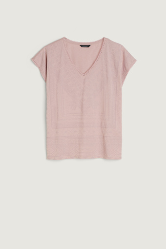 Jasnoróżowy top basic z krótkim rękawem