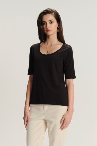 Czarny dopasowany top z rękawem do łokcia Czarny dopasowany top z rękawem do łokcia