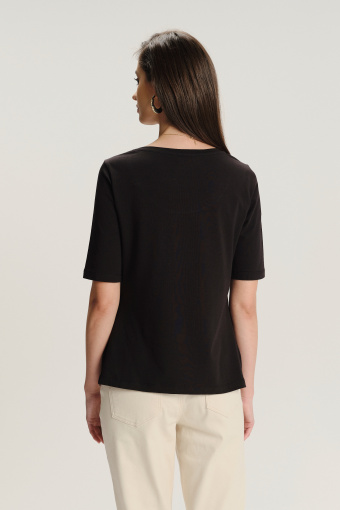 Czarny dopasowany top z rękawem do łokcia Czarny dopasowany top z rękawem do łokcia