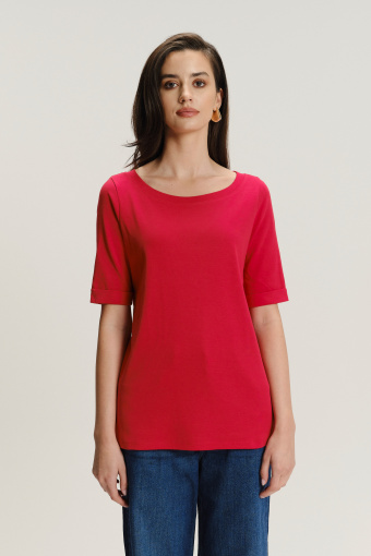 Czerwony bawełniany top z rękawem do łokcia Czerwony bawełniany top z rękawem do łokcia