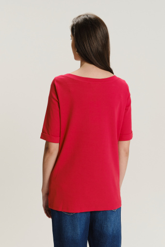 Czerwony bawełniany top z rękawem do łokcia Czerwony bawełniany top z rękawem do łokcia