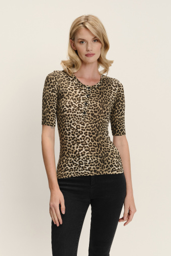 Dopasowany dzianinowy top z nadrukiem w panterkę