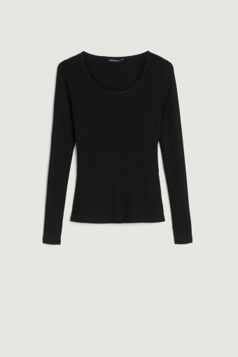 Czarny dopasowany longsleeve z błyszczącą nitką