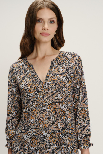 Dzianinowy top z nadrukiem paisley i rękawem 3/4